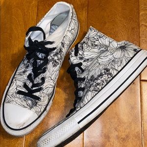 Black and white high top converse